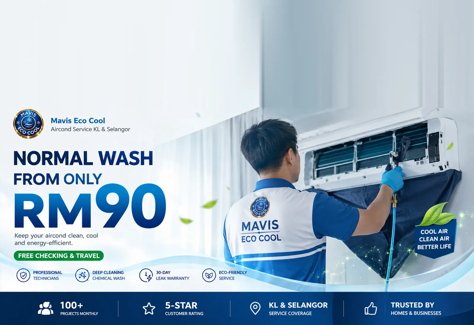 Normal aircond wash from RM90 — Mavis Eco Cool KL & Selangor