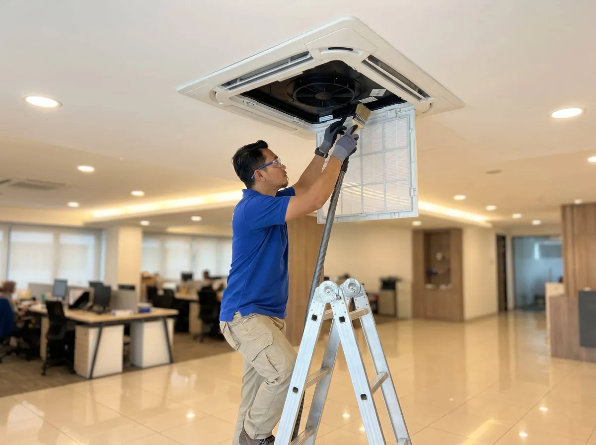 Ceiling cassette aircond servicing by Mavis Eco Cool